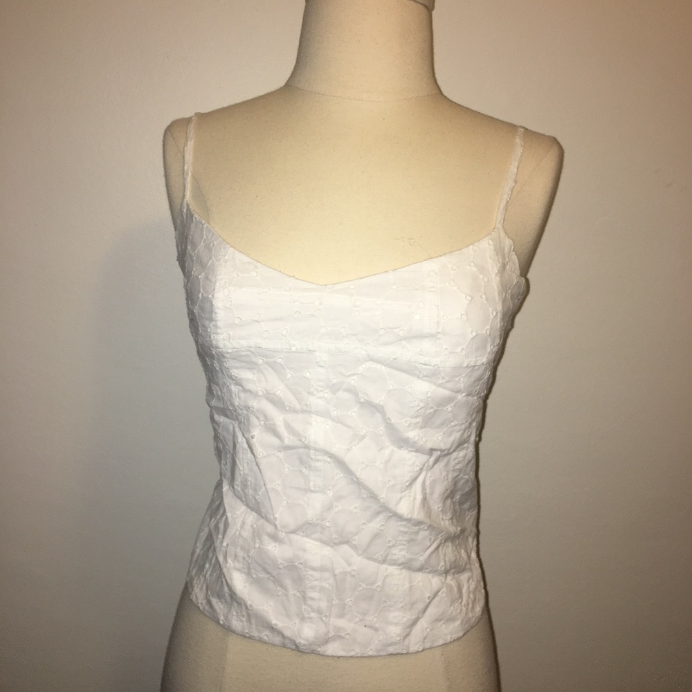 White Eyelet Lace Zip Up Back Top